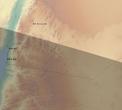 Map of the eclipse path across Jordan on 06/07/2635