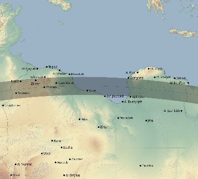 Map of the eclipse path across Libya on 06/07/2635