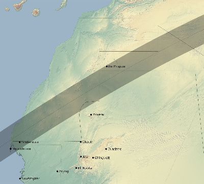 Map of the eclipse path across Mauritania on 06/07/2635