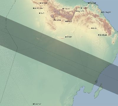 Map of the eclipse path across Oman on 06/07/2635