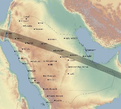Map of the eclipse path across Saudi Arabia on 06/07/2635