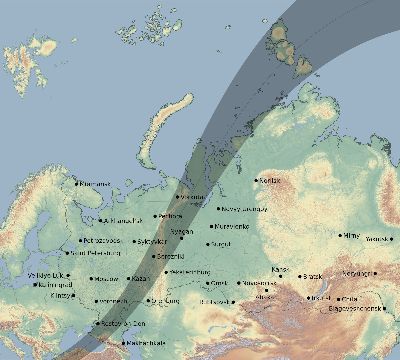 Map of the eclipse path across Russia on 05/26/2636