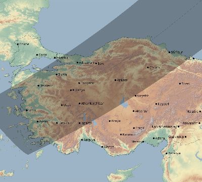Map of the eclipse path across Turkey on 05/26/2636