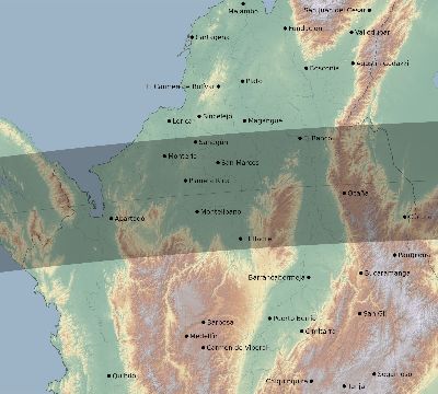 Map of the eclipse path across Colombia on 04/06/2638