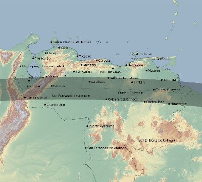 Map of the eclipse path across Venezuela on 04/06/2638