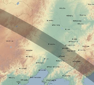Map of the eclipse path across China on 09/29/2638