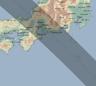 Map of the eclipse path across Japan on 09/29/2638