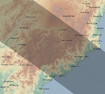Map of the eclipse path across North Korea on 09/29/2638