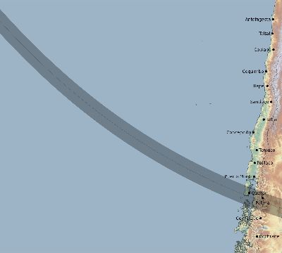 Map of the eclipse path across Chile on 09/19/2639
