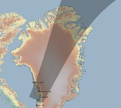 Map of the eclipse path across Greenland on 07/30/2641