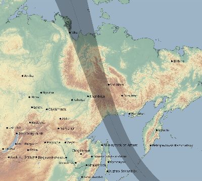 Map of the eclipse path across Russia on 07/30/2641
