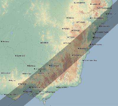 Map of the eclipse path across Australia on 01/22/2642