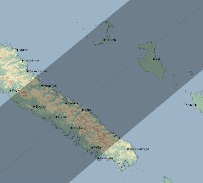 Map of the eclipse path across New Caledonia on 01/22/2642