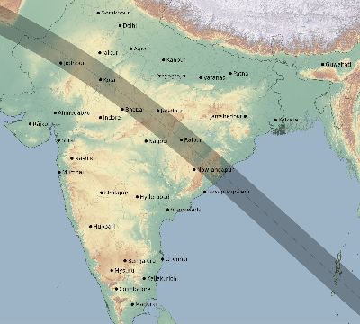 Map of the eclipse path across India on 07/19/2642