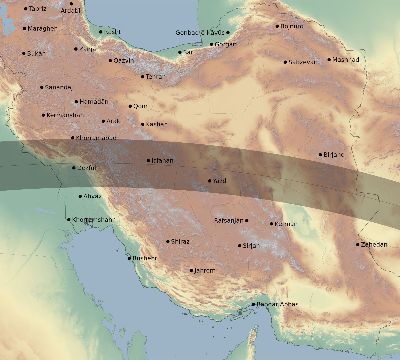 Map of the eclipse path across Iran on 07/19/2642