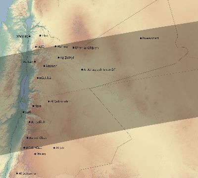 Map of the eclipse path across Jordan on 07/19/2642