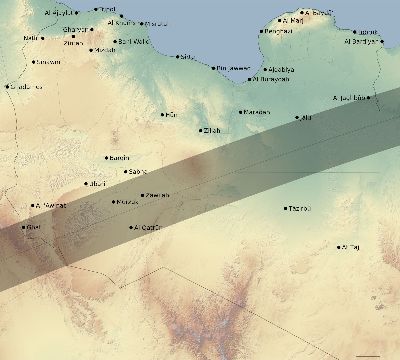 Map of the eclipse path across Libya on 07/19/2642