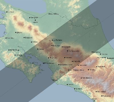 Map of the eclipse path across Costa Rica on 01/12/2643