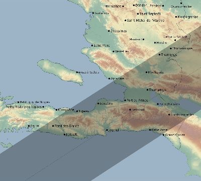 Map of the eclipse path across Haiti on 01/12/2643