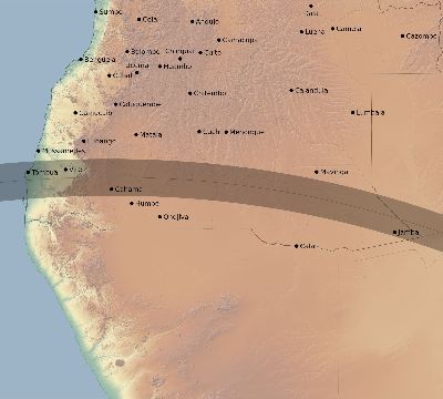 Map of the eclipse path across Angola on 07/08/2643