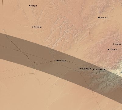 Map of the eclipse path across Zambia on 07/08/2643