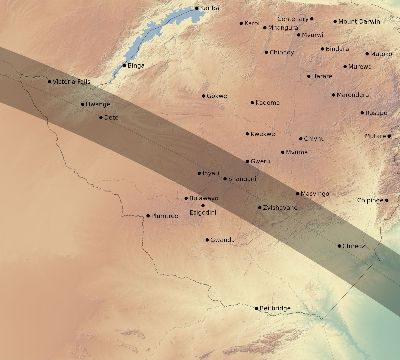 Map of the eclipse path across Zimbabwe on 07/08/2643