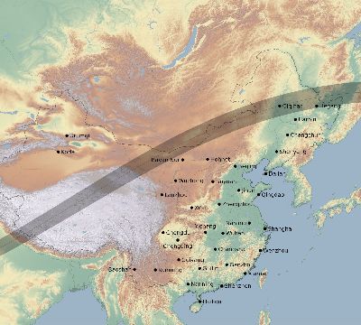 Map of the eclipse path across China on 05/17/2645