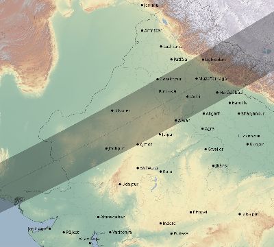 Map of the eclipse path across India on 05/17/2645
