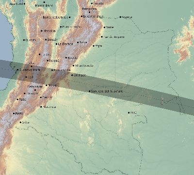 Map of the eclipse path across Colombia on 05/07/2646