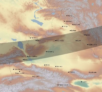 Map of the eclipse path across China on 10/20/2647