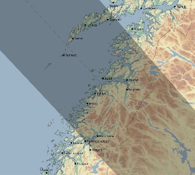 Map of the eclipse path across Norway on 10/20/2647