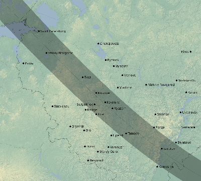 Map of the eclipse path across Russia on 10/20/2647