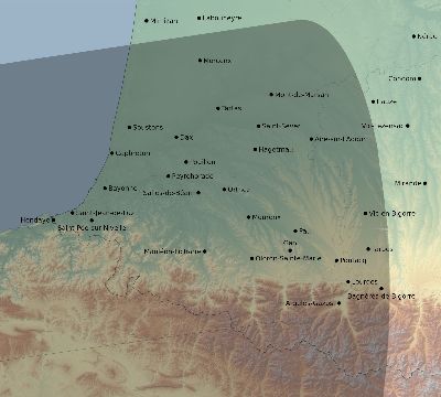 Map of the eclipse path across France on 03/05/2649