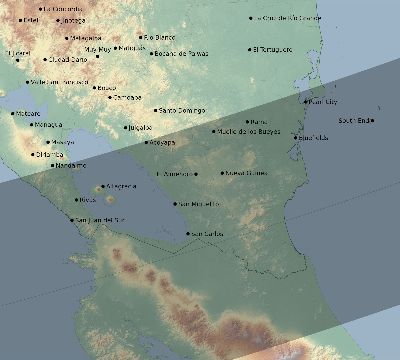 Map of the eclipse path across Nicaragua on 03/05/2649