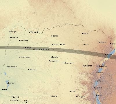 Map of the eclipse path across DR Congo on 08/30/2649