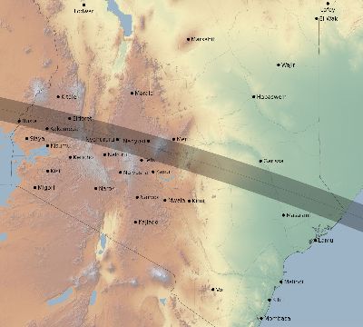Map of the eclipse path across Kenya on 08/30/2649