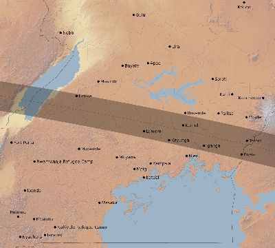 Map of the eclipse path across Uganda on 08/30/2649