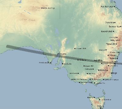 Map of the eclipse path across Australia on 02/22/2650