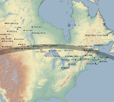 Map of the eclipse path across Canada on 08/19/2650