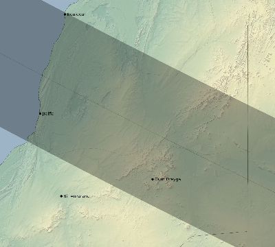 Map of the eclipse path across Western Sahara on 08/19/2650