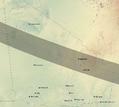 Map of the eclipse path across Mali on 08/19/2650