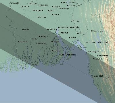 Map of the eclipse path across Bangladesh on 12/22/2652
