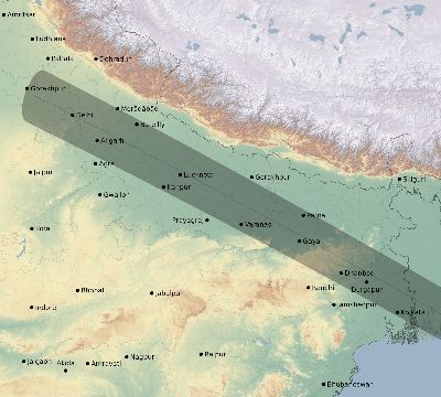 Map of the eclipse path across India on 12/22/2652