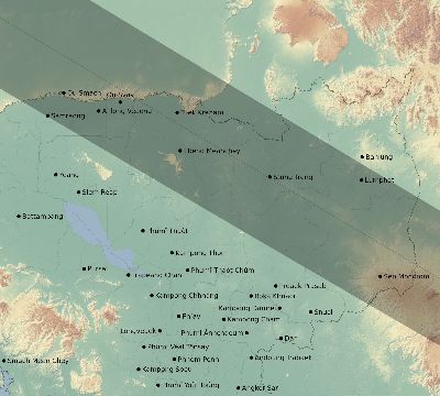 Map of the eclipse path across Cambodia on 12/22/2652