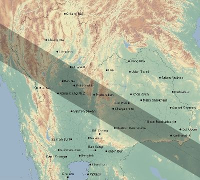 Map of the eclipse path across Thailand on 12/22/2652
