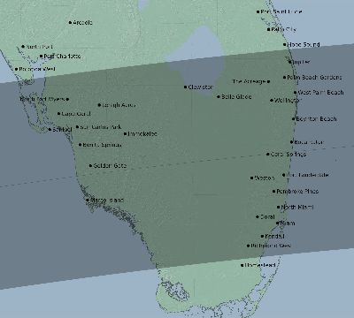 Map of the eclipse path across United States on 06/17/2653