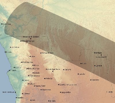 Map of the eclipse path across Angola on 12/12/2653