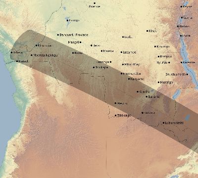 Map of the eclipse path across DR Congo on 12/12/2653