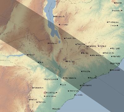 Map of the eclipse path across Mozambique on 12/12/2653