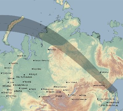 Map of the eclipse path across Russia on 06/07/2654